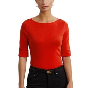 NWT LAUREN Ralph Lauren Petite Stretch Cotton Boatneck Tee